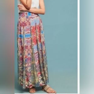 Anthropologie Hemant & Nandita Red Gold Blue Floral Louvre Maxi Skirt Large NWT